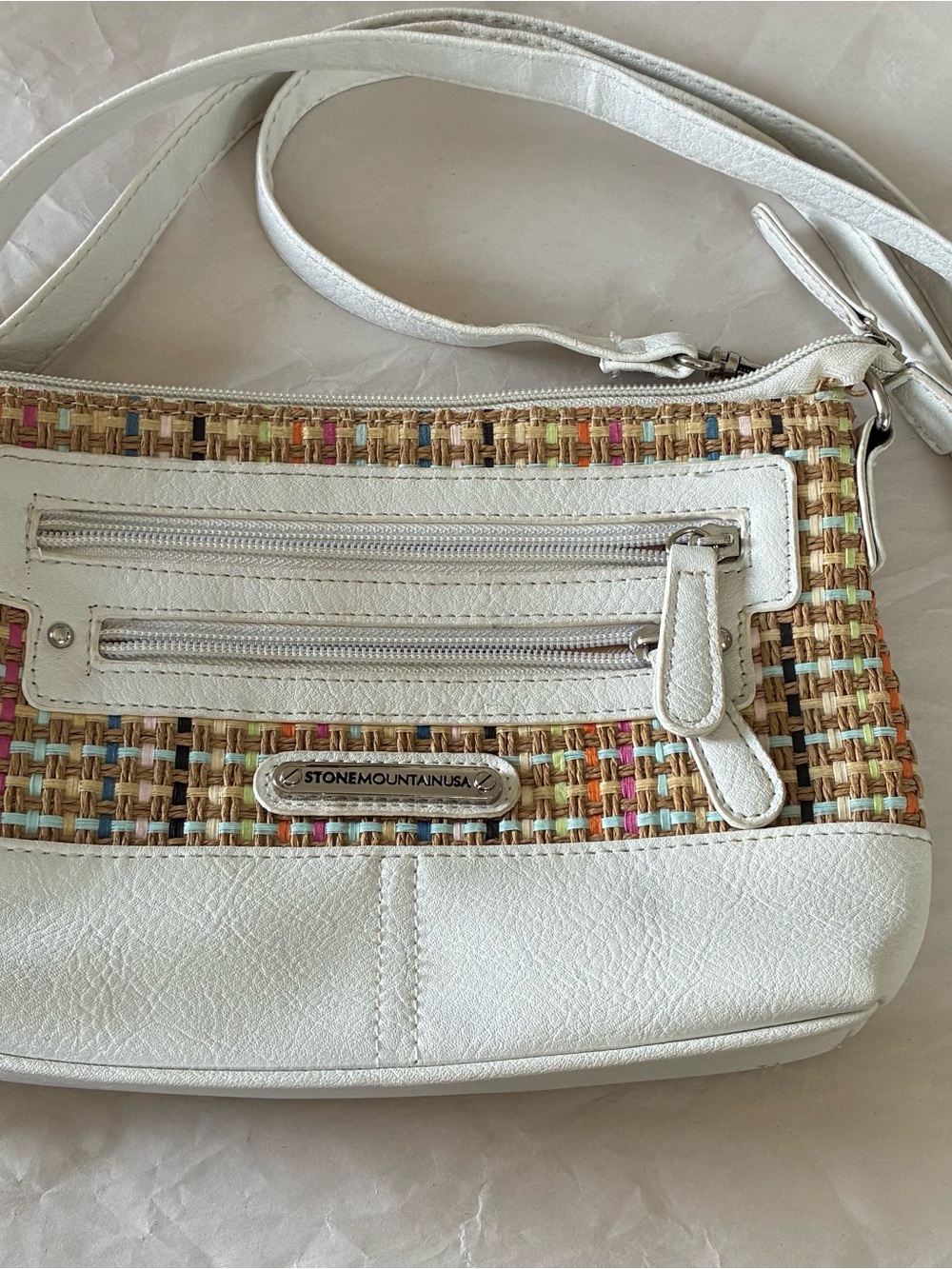 Stone Mountain Accessories White Crossbody with Multicolor Woven Panel